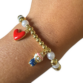Polly Pearl Gold Ball Heart Labubu Stretch Bracelet